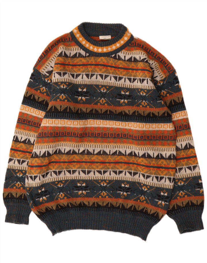 Vintage Mens Turtle Neck Jumper Sweater Large Multicoloured Fair Isle