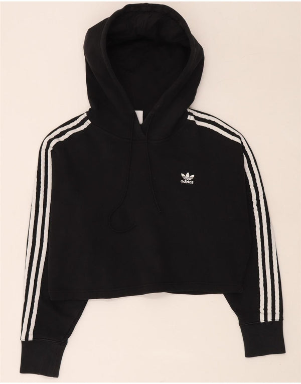 ADIDAS Womens Oversized Crop Hoodie Jumper UK 6 XS  Black Cotton