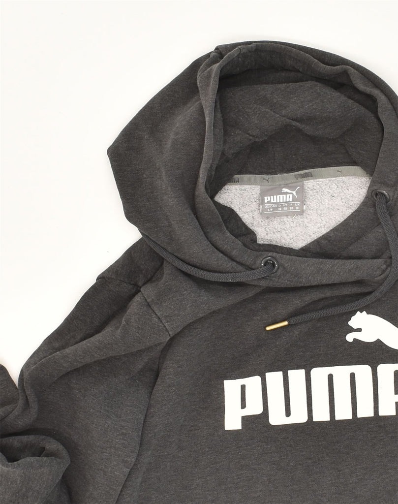 PUMA Womens Graphic Hoodie Jumper UK 10 Small Grey Cotton | Vintage Puma | Thrift | Second-Hand Puma | Used Clothing | Messina Hembry 