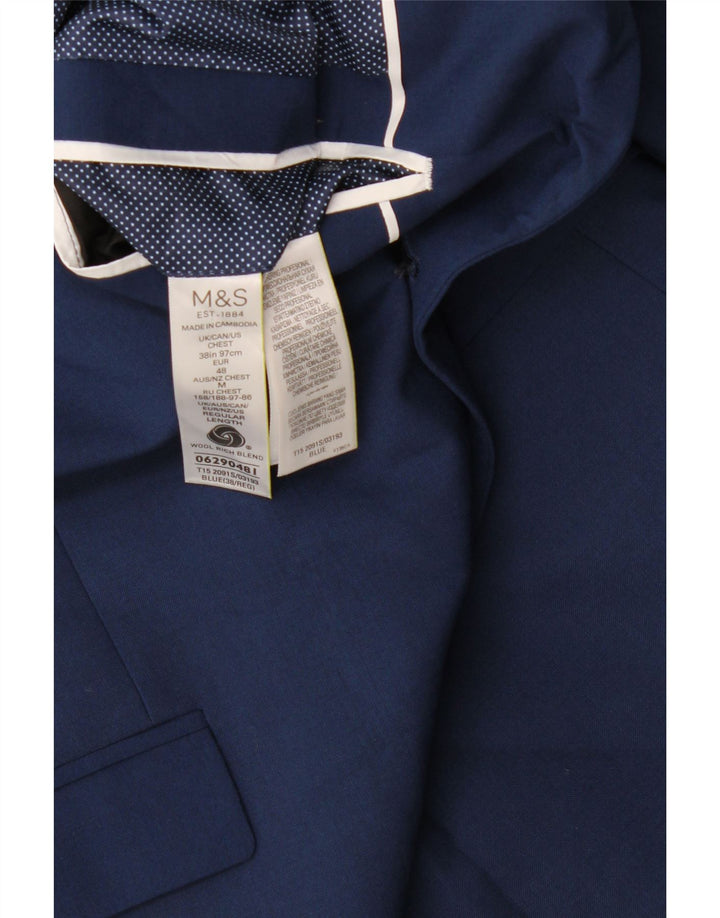 Marks & Spencer Mens 2 Button Blazer Jacket UK 38 Medium Blue Wool