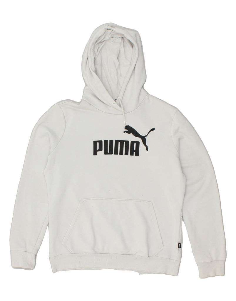 PUMA Womens Graphic Hoodie Jumper UK 14 Medium Grey Cotton | Vintage Puma | Thrift | Second-Hand Puma | Used Clothing | Messina Hembry 