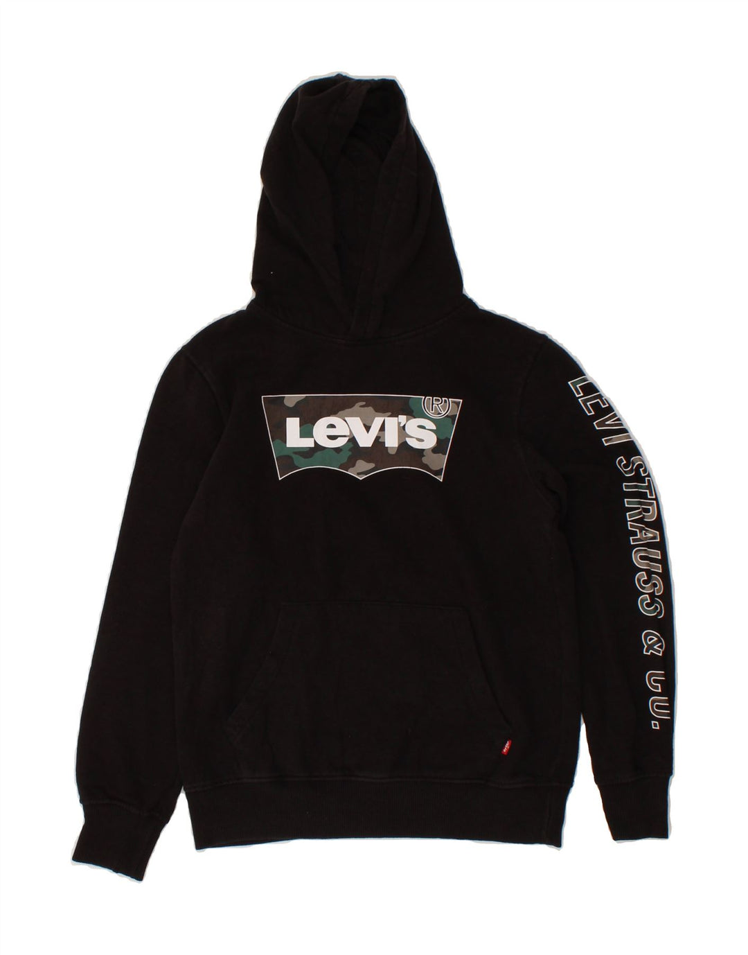 LEVI'S Boys Graphic Hoodie Jumper 10-11 Years Black Cotton Vintage Levi's and Second-Hand Levi's from Messina Hembry 