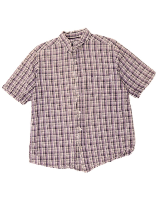 James Pringle Mens Short Sleeve Shirt Large Purple Check Cotton