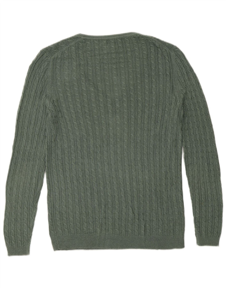 Massimo Dutti Womens V-Neck Jumper Sweater UK 10 Small Green Viscose