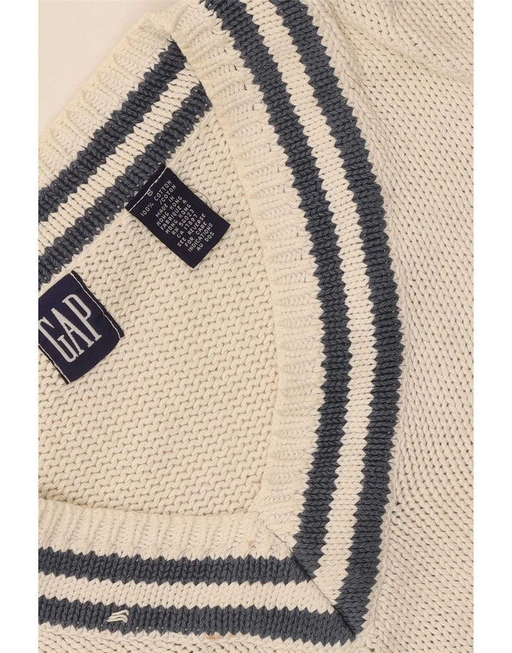 Gap Mens V-Neck Jumper Sweater Small White Striped Cotton