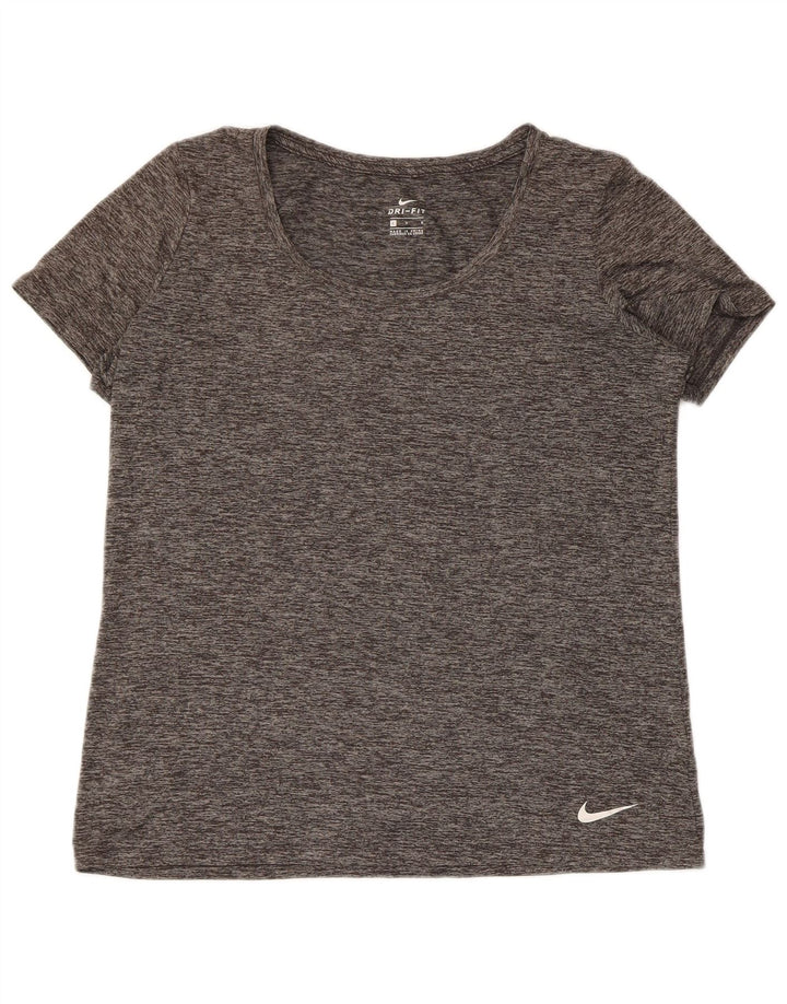 Nike Womens Dri Fit T-Shirt Top UK 16 Large Grey Flecked Polyester