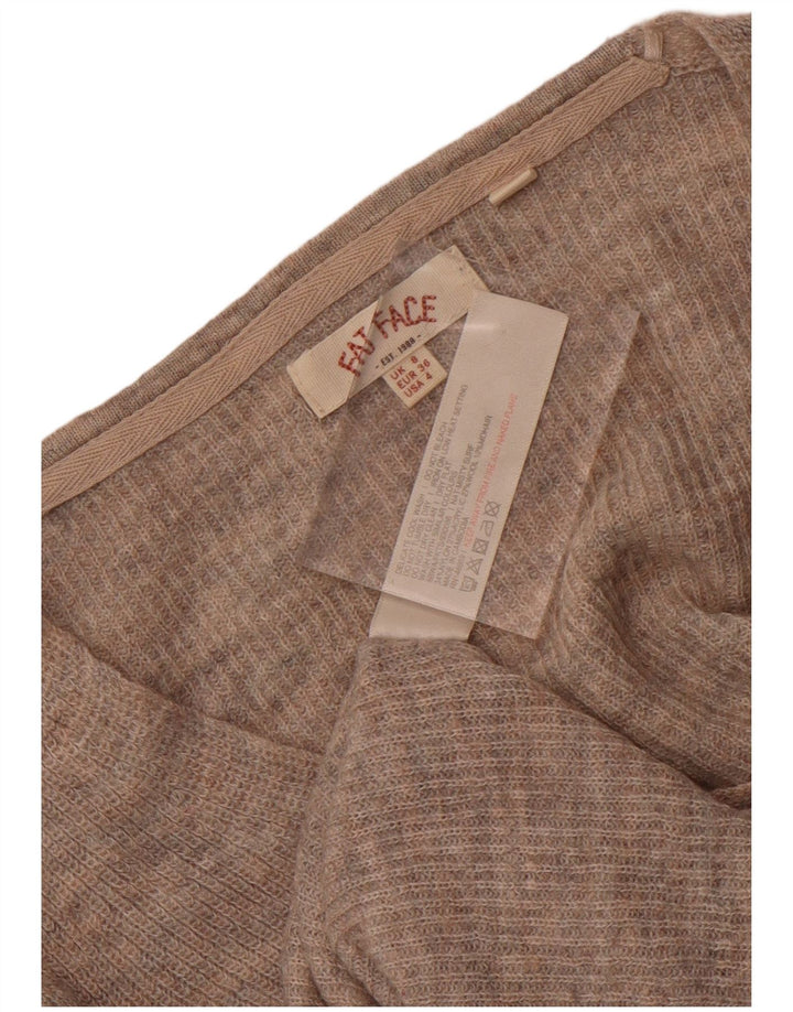 Fat Face Womens V-Neck Jumper Sweater UK 8 Small Beige Nylon