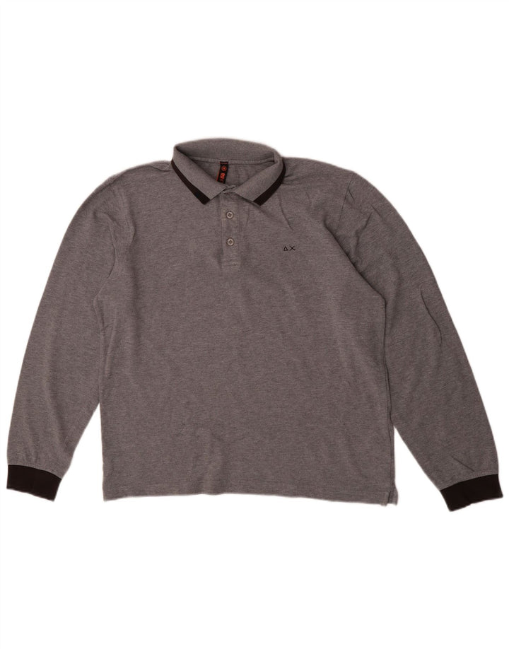 Sun68 Mens Long Sleeve Polo Shirt Medium Grey Colourblock Cotton