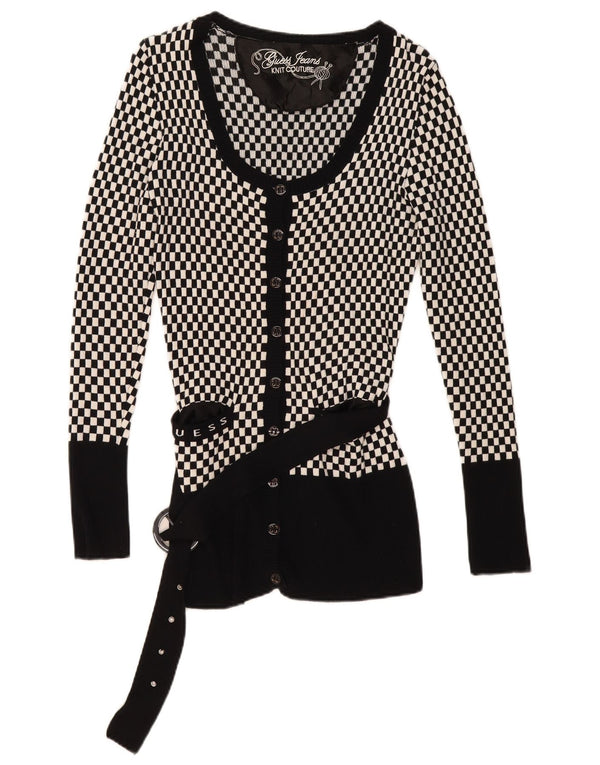 Guess Womens Cardigan Sweater UK 14 Large Black Geometric Viscose