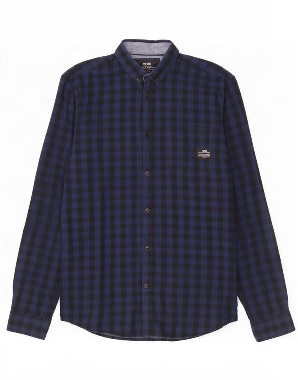 Jack & Jones Mens Workwear Shirt Small Navy Blue Gingham Cotton