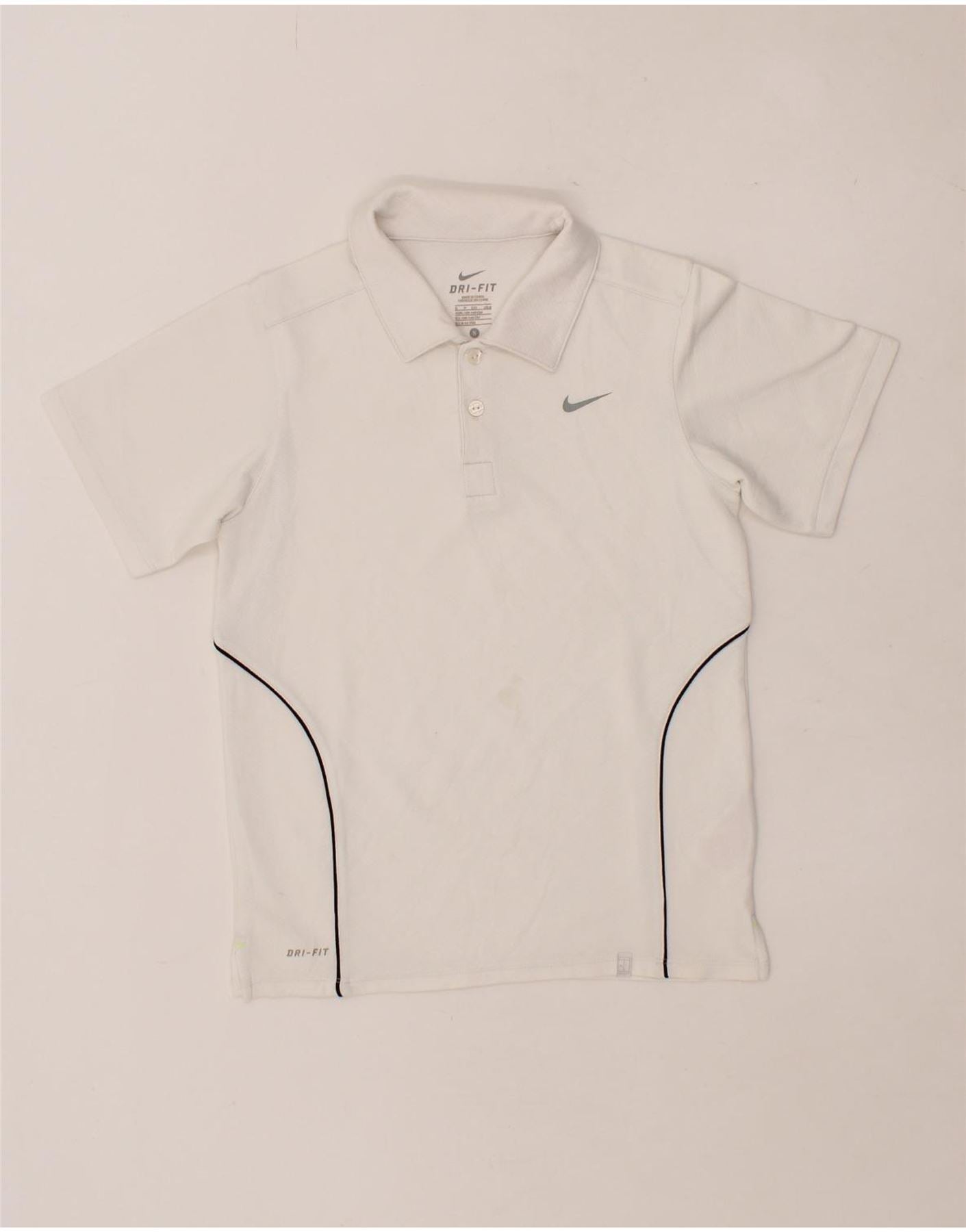 NIKE Boys Dri Fit Polo Shirt 8-9 Years Small White Polyester