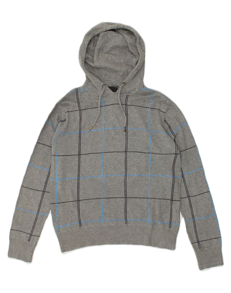 JACK & JONES Mens Hooded Crew Neck Jumper Sweater Small Grey Check | Vintage Jack & Jones | Thrift | Second-Hand Jack & Jones | Used Clothing | Messina Hembry 