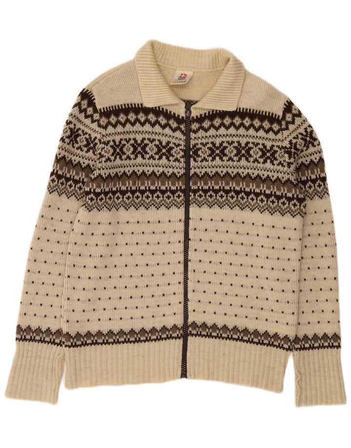 Clipper Mens Cardigan Sweater IT 54 XL Off White Fair Isle Wool