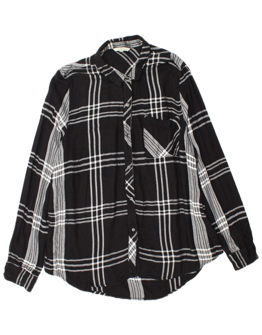 CALVIN KLEIN JEANS Womens Flannel Shirt UK 18 XL Black Plaid Rayon
