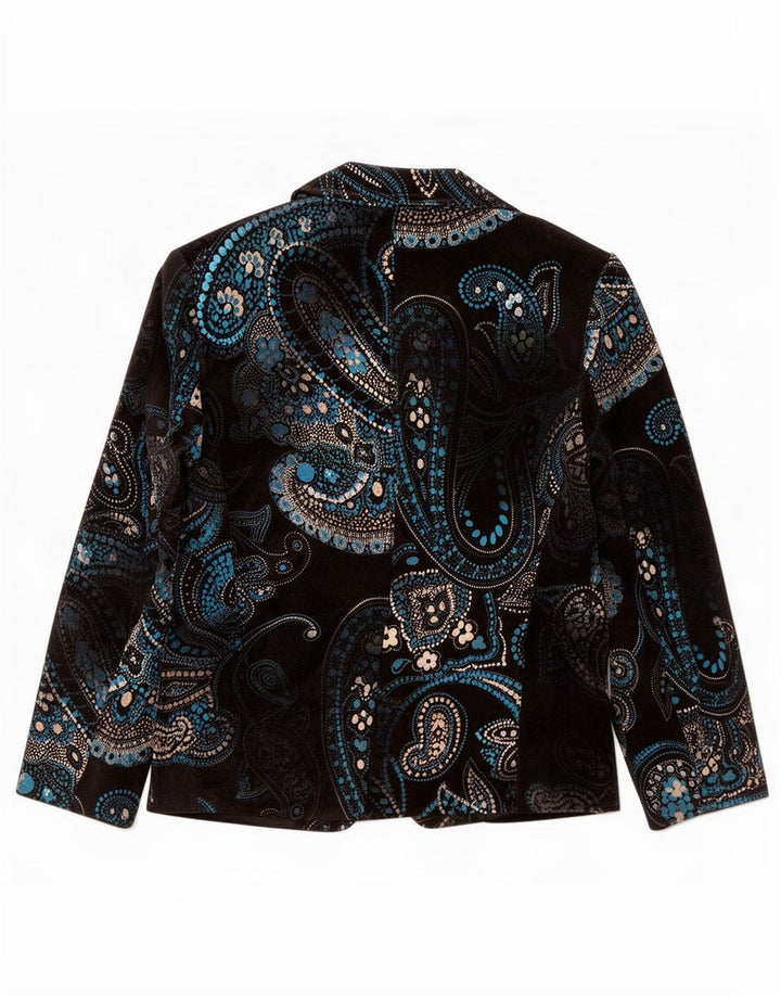Vintage Womens 2 Button Blazer Jacket IT 48 XL Navy Blue Paisley Cotton