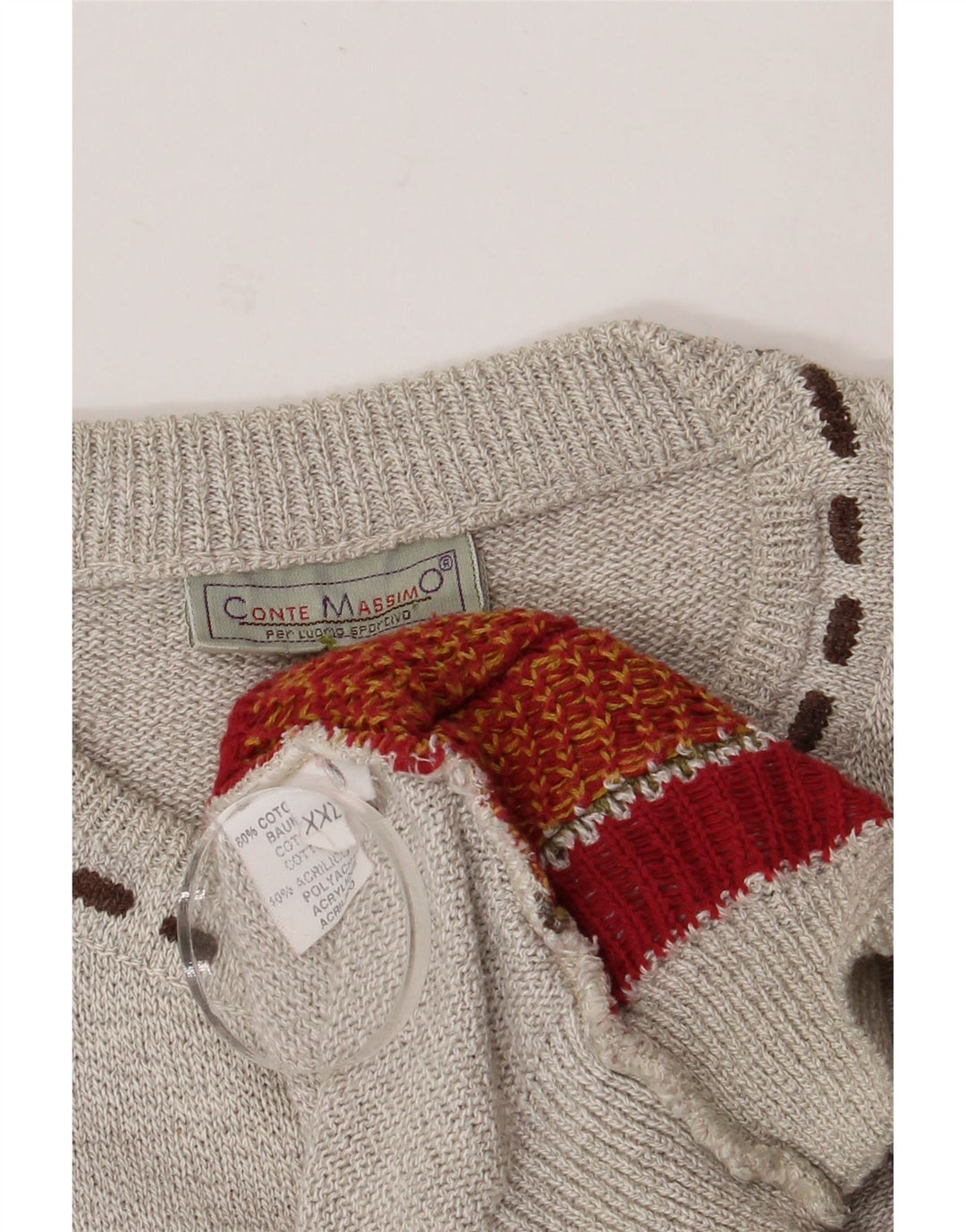 Conte Massimo Mens Crew Neck Jumper Sweater 2XL Grey Geometric Cotton