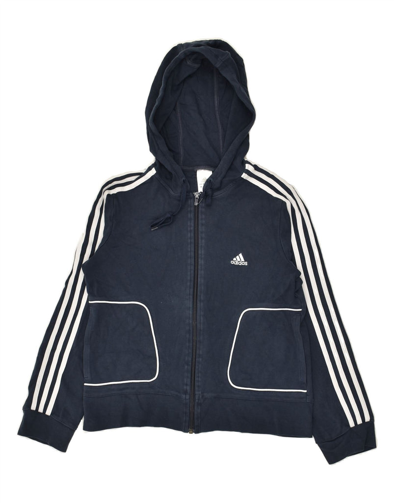 ADIDAS Womens Zip Hoodie Sweater UK 16 Large Navy Blue Cotton | Vintage Adidas | Thrift | Second-Hand Adidas | Used Clothing | Messina Hembry 