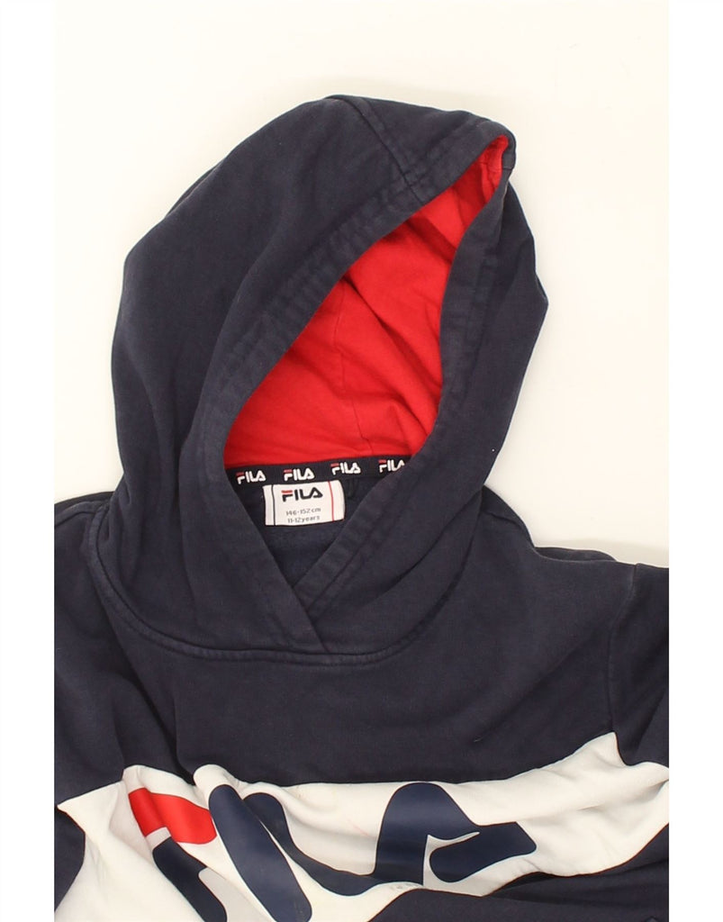 FILA Boys Graphic Hoodie Jumper 11-12 Years Navy Blue Cotton | Vintage Fila | Thrift | Second-Hand Fila | Used Clothing | Messina Hembry 