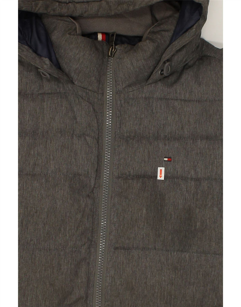 TOMMY HILFIGER Mens Hooded Padded Jacket UK 36 Small Grey Polyester | Vintage Tommy Hilfiger | Thrift | Second-Hand Tommy Hilfiger | Used Clothing | Messina Hembry 