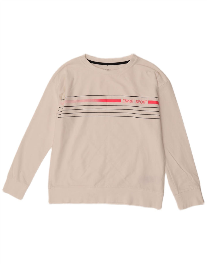 Esprit Womens Sweatshirt Jumper UK 16 Large White Striped Cotton