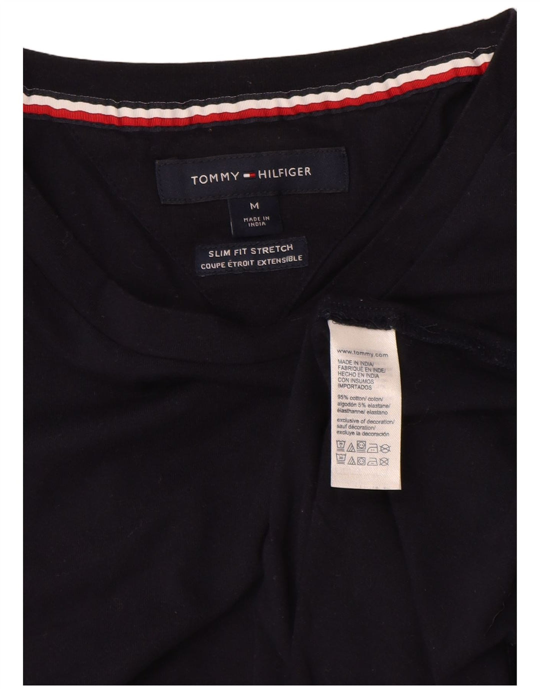 TOMMY HILFIGER Mens Stretch Slim Fit T-Shirt Top Medium Navy Blue Cotton
