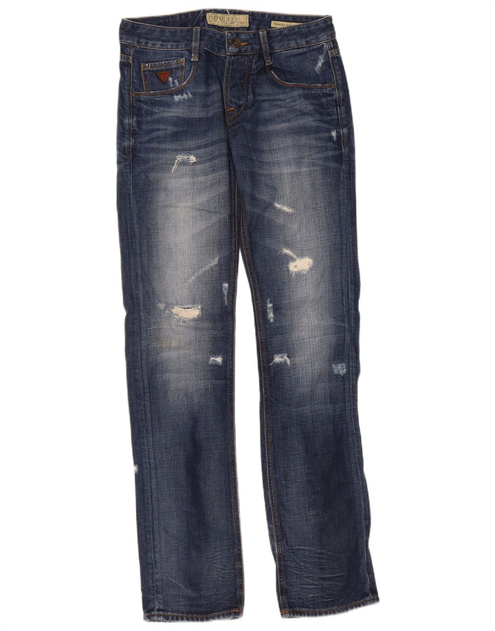 GUESS Mens Vermont Distressed Slim Jeans W29 L34 Blue Cotton
