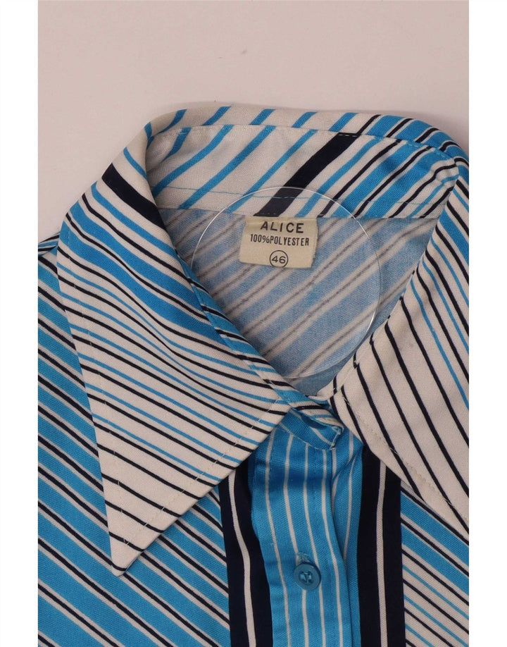 Vintage Womens Shirt IT 46 Large Blue Striped Polyester