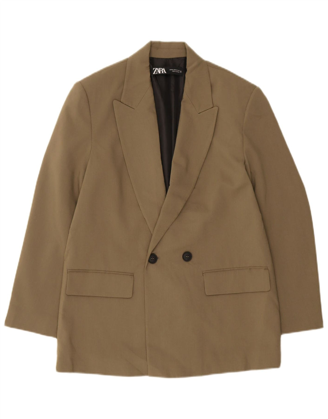 Zara Mens Double Breasted Blazer Jacket UK 34 XS Khaki Polyester
