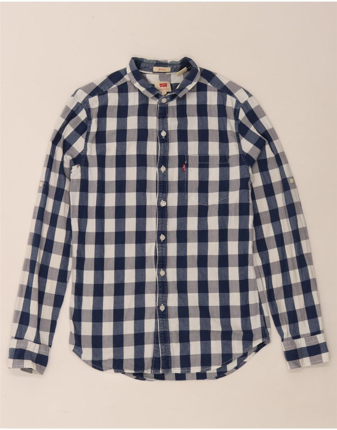 Levi's Mens Slim Fit Shirt Small Navy Blue Gingham Cotton