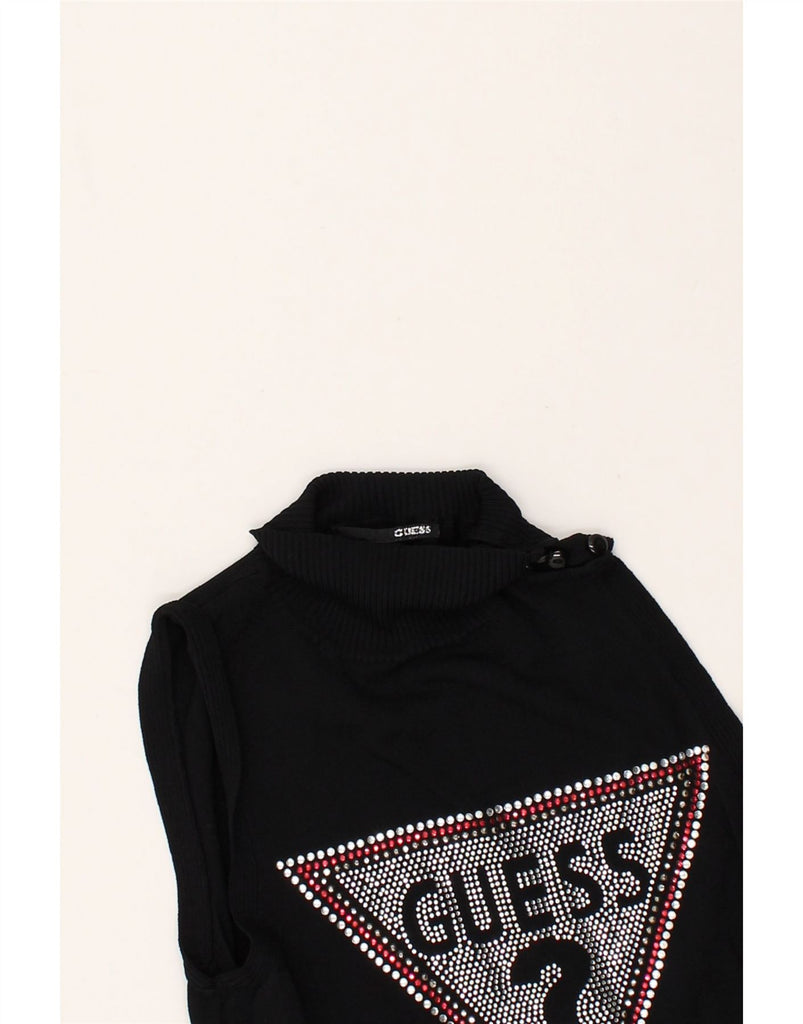 GUESS Womens Graphic Sleeveless Roll Neck Jumper Sweater UK 4 XS Black | Vintage Guess | Thrift | Second-Hand Guess | Used Clothing | Messina Hembry 