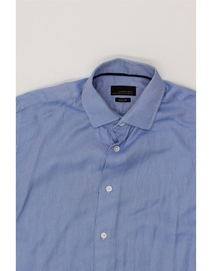 ZARA Mens Slim Fit Shirt Small Blue Spotted Cotton Vintage Zara and Second-Hand Zara from Messina Hembry 