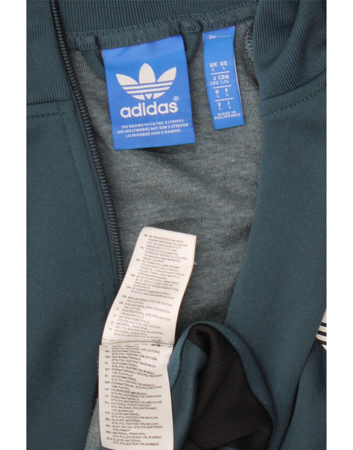 Adidas Mens Tracksuit Top Jacket Large Green Colourblock Polyester