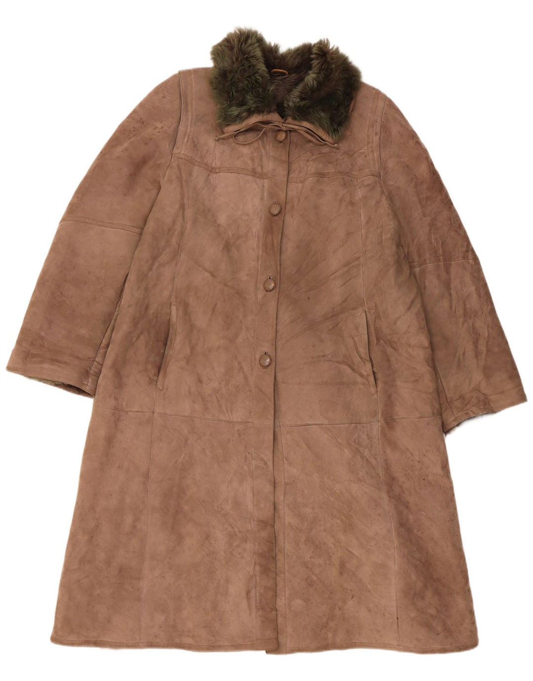 VINTAGE Womens Shearling Coat UK 14 Large Beige