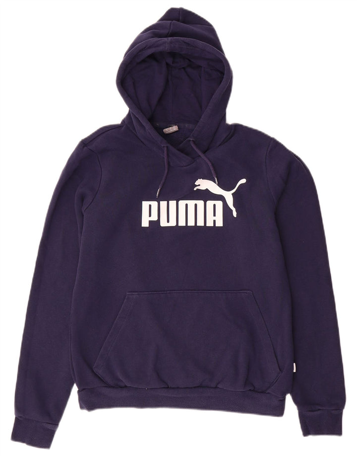 PUMA Womens Graphic Hoodie Jumper UK 12 Medium Navy Blue Polyester