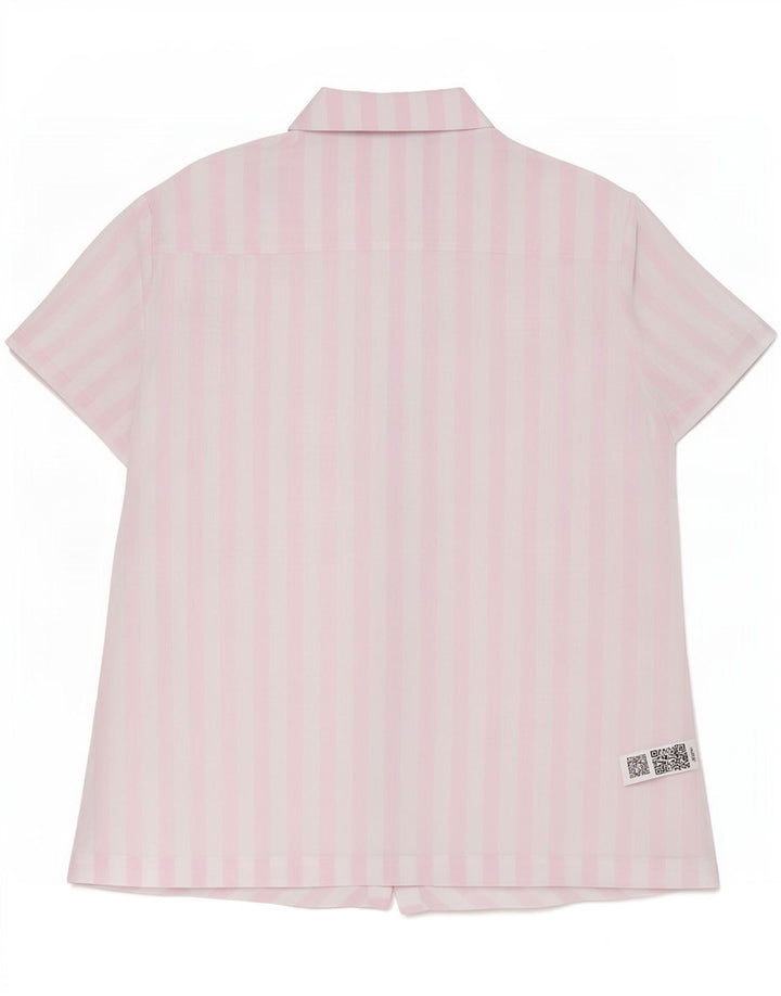 Marks & Spencer Womens Short Sleeve Shirt UK 12 Medium White Striped