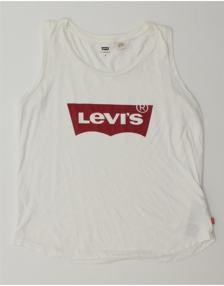 LEVI'S Womens Graphic Vest Top UK 12 Medium White Cotton Vintage Levi's and Second-Hand Levi's from Messina Hembry 
