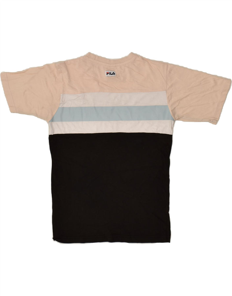 FILA Womens Graphic T-Shirt Top UK 10 Small Black Colourblock Cotton | Vintage Fila | Thrift | Second-Hand Fila | Used Clothing | Messina Hembry 