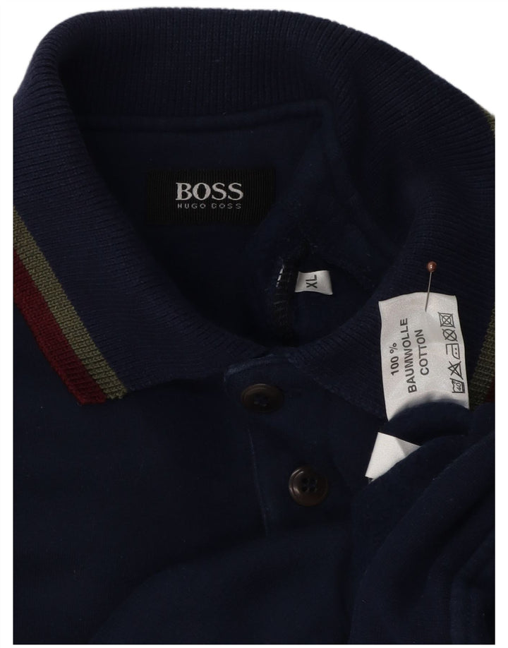 Hugo Boss Mens Polo Neck Sweatshirt Jumper XL Navy Blue Cotton