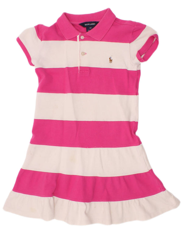 Ralph Lauren Girls Polo Dress 5-6 Years Pink Striped Cotton
