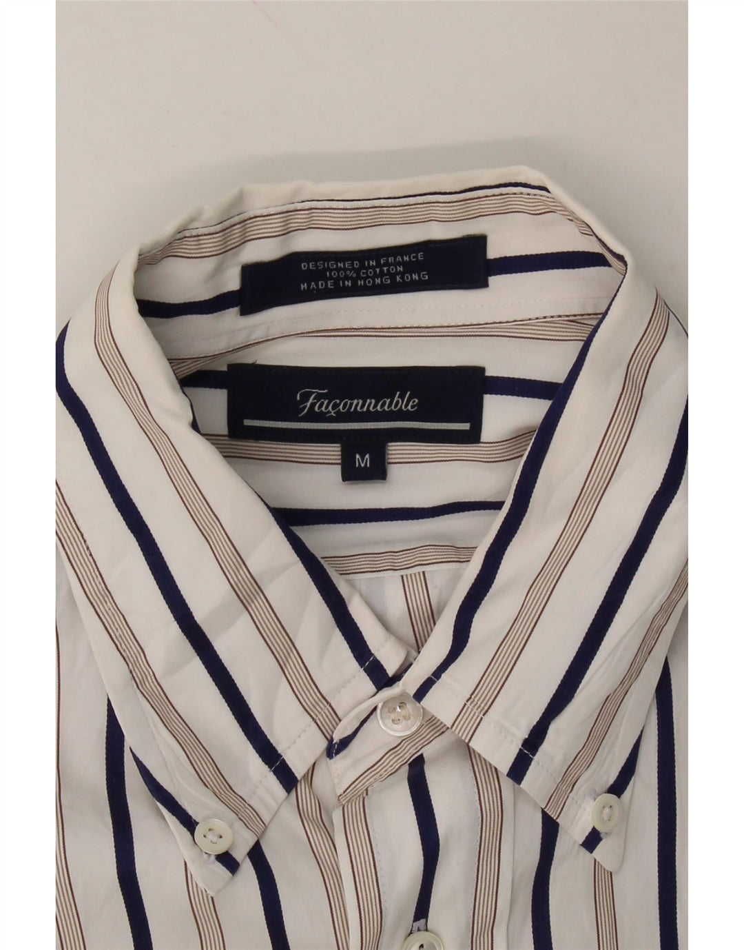 FACONNABLE Mens Shirt Medium White Striped Cotton Vintage Faconnable and Second-Hand Faconnable from Messina Hembry 