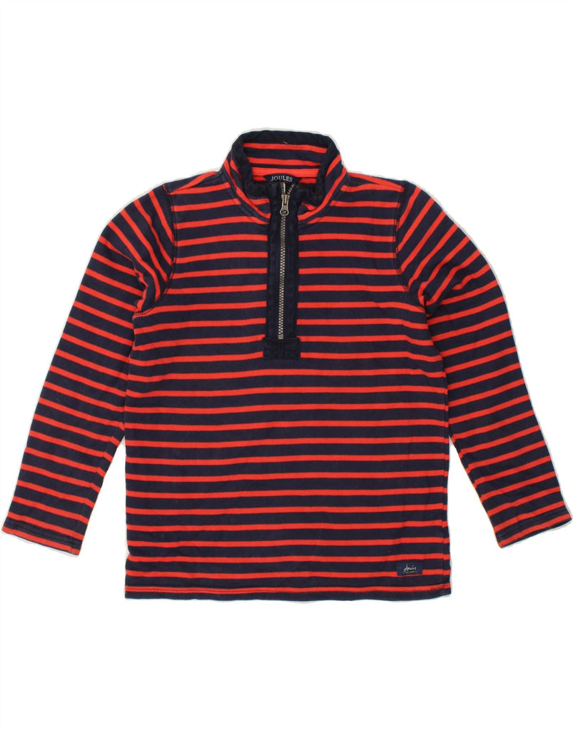 JOULES Girls Zip Neck Sweatshirt Jumper 9-10 Years Red Striped Cotton Vintage Joules and Second-Hand Joules from Messina Hembry 