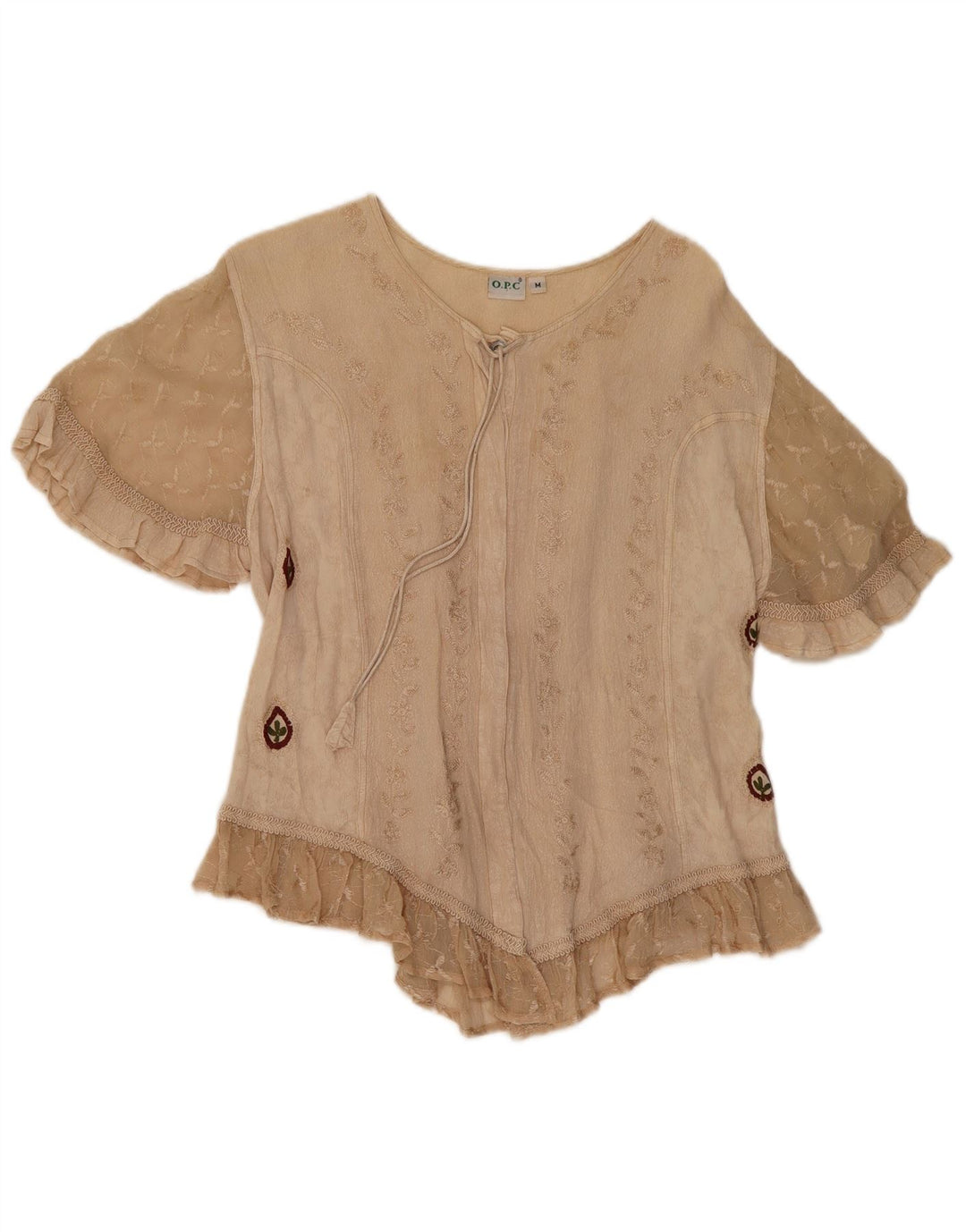 O.P.C Womens Blouse Top UK 14 Medium Beige Floral Viscose