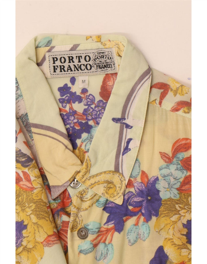 Vintage Mens Short Sleeve Shirt Medium Yellow Floral