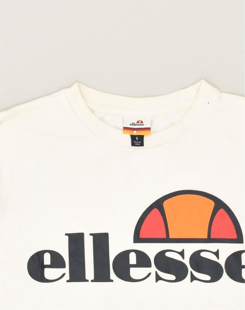 ELLESSE Womens Graphic Sweatshirt Jumper US 6 Medium White Cotton | Vintage Ellesse | Thrift | Second-Hand Ellesse | Used Clothing | Messina Hembry 