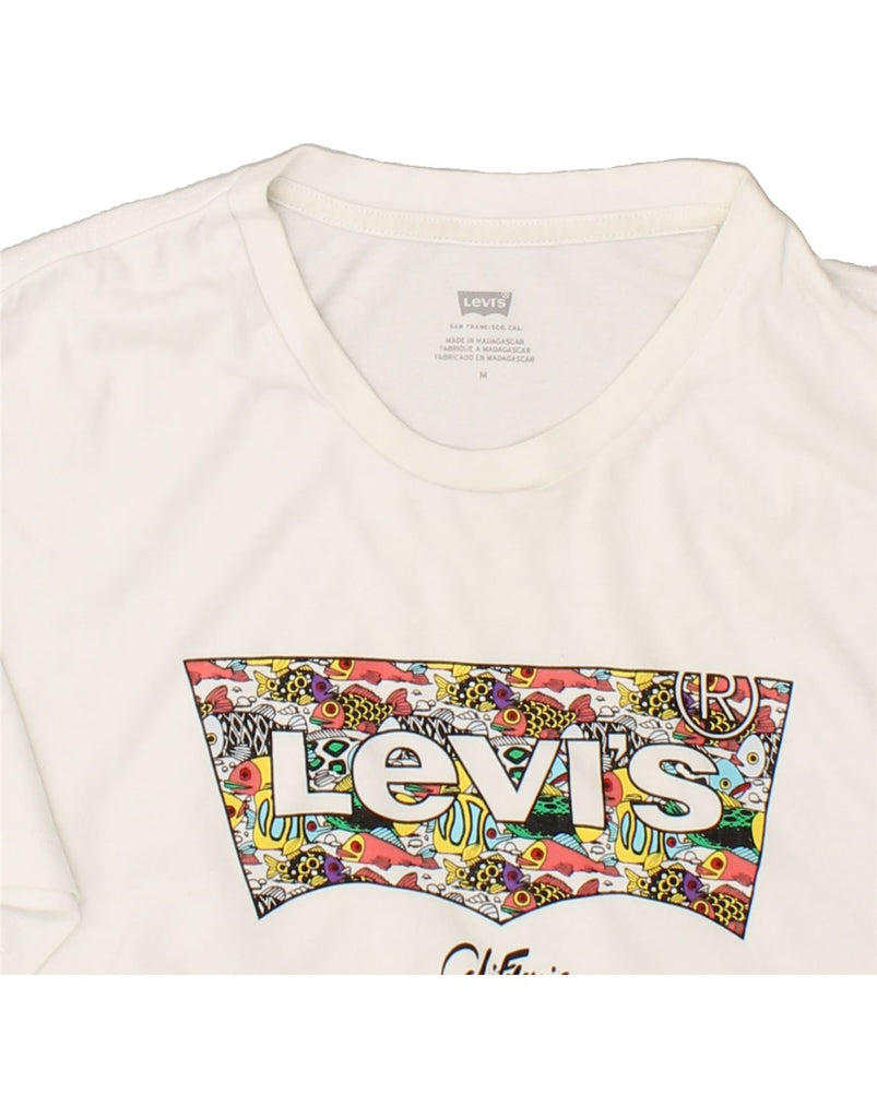 LEVI'S Womens Graphic T-Shirt Top UK 14 Medium White Cotton | Vintage Levi's | Thrift | Second-Hand Levi's | Used Clothing | Messina Hembry 