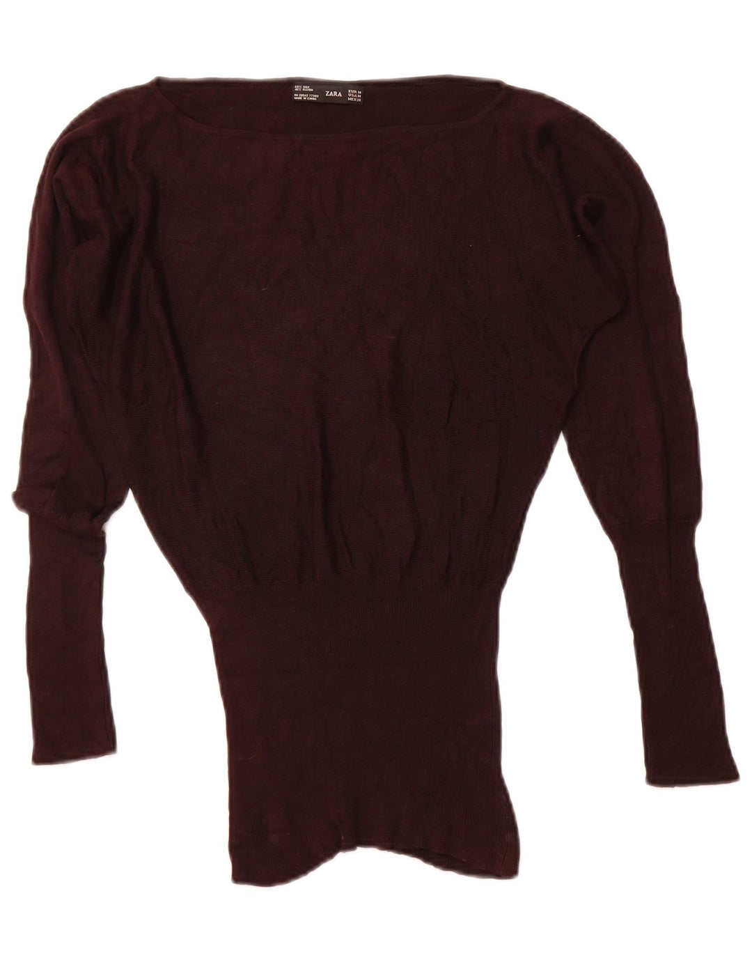 ZARA Womens Boat Neck Jumper Sweater UK 12 Medium Burgundy Viscose
