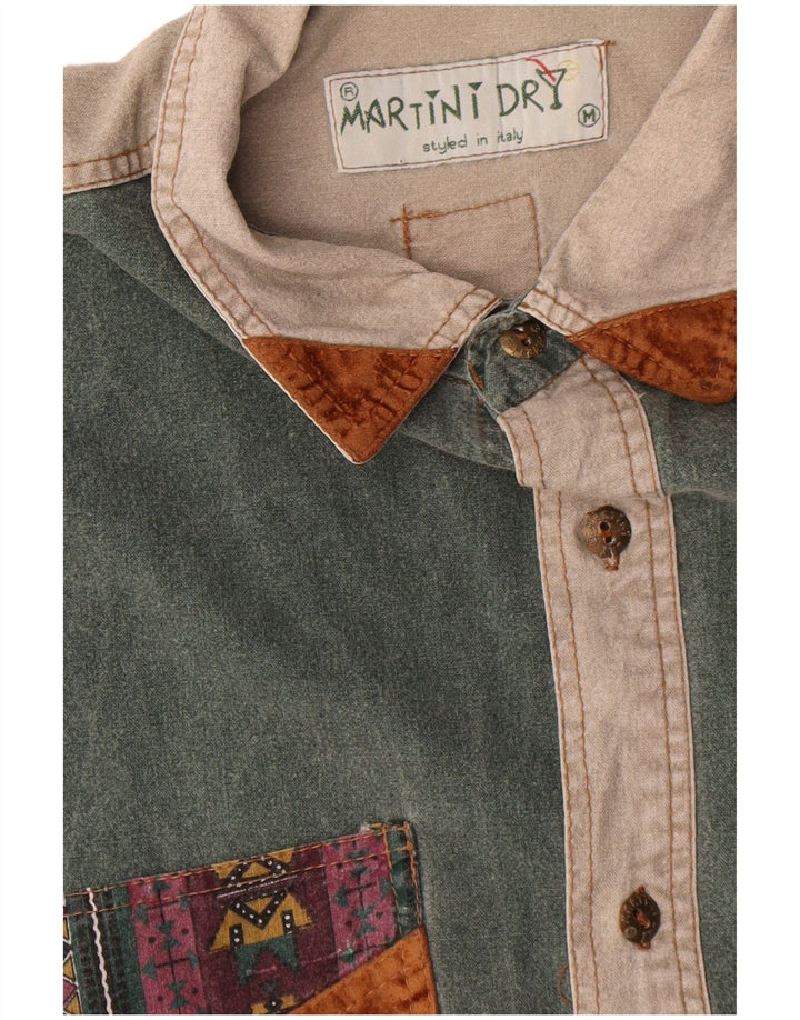 Martini Dry Mens Short Sleeve Shirt Medium Green Colourblock Cotton