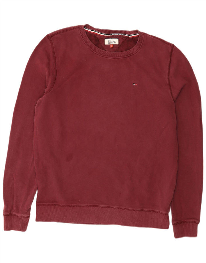 Tommy Hilfiger Mens Sweatshirt Jumper Large Burgundy Cotton