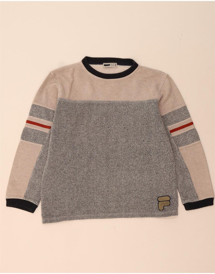 FILA Boys Sweatshirt Jumper 13-14 Years Large  Grey Colourblock Vintage Fila and Second-Hand Fila from Messina Hembry 