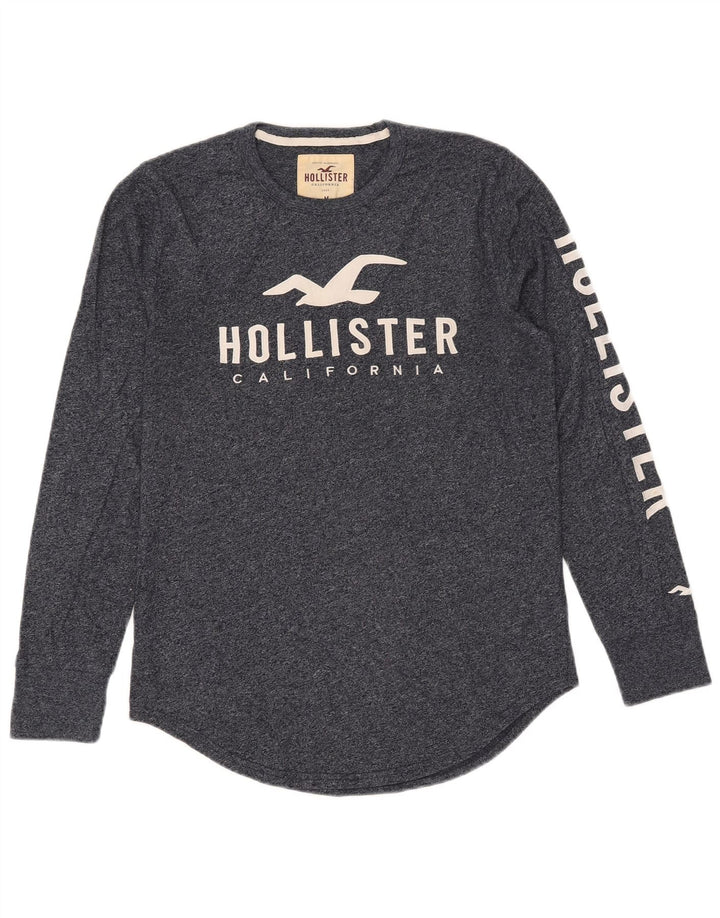 Hollister Mens Graphic Top Long Sleeve Medium Navy Blue Flecked Cotton